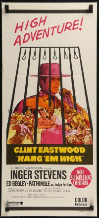 8w0492 HANG 'EM HIGH Aust daybill 1970 Clint Eastwood, they hung the wrong man, art by Sandy Kossin!