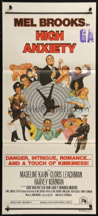 8w0497 HIGH ANXIETY Aust daybill 1978 Mel Brooks, great Vertigo spoof design, a Psycho-Comedy!