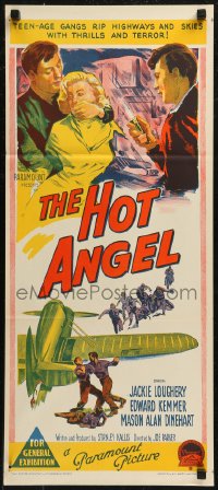 8w0499 HOT ANGEL Aust daybill 1958 Richardson Studio artwork of teenage hot rod rebel gangs!