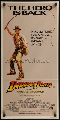 8w0503 INDIANA JONES & THE TEMPLE OF DOOM Aust daybill 1984 art of Harrison Ford, the hero is back!