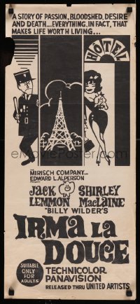 8w0507 IRMA LA DOUCE Aust daybill R1960s Shirley MacLaine & Jack Lemmon, directed by Billy Wilder!