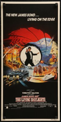 8w0518 LIVING DAYLIGHTS Aust daybill 1987 art of Timothy Dalton as James Bond & sexy Maryam d'Abo!