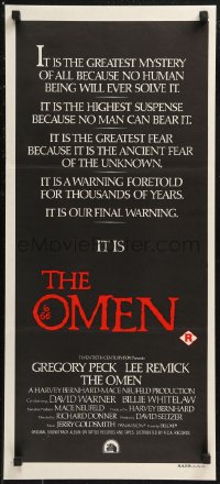 8w0555 OMEN Aust daybill 1976 Gregory Peck, Lee Remick, Satanic horror, our final warning!