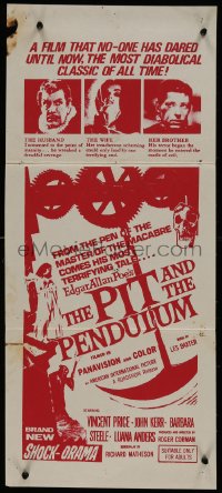 8w0573 PIT & THE PENDULUM Aust daybill 1961 Edgar Allan Poe's greatest terror tale, horror art!