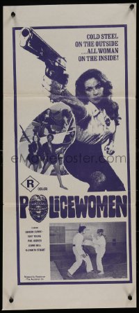 8w0576 POLICEWOMEN Aust daybill 1974 Sondra Currie is cold steel on the outside, all woman inside!