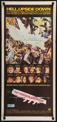 8w0578 POSEIDON ADVENTURE Aust daybill 1973 Gene Hackman & Stella Stevens escaping by Mort Kunstler!