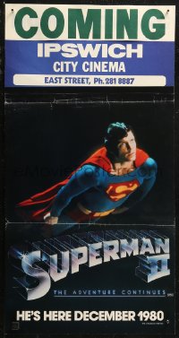 8w0618 SUPERMAN II teaser Aust daybill 1980 Christopher Reeve in flight over title, ultra rare!