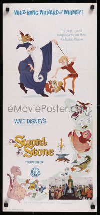 8w0619 SWORD IN THE STONE Aust daybill R1970s Disney's story of young King Arthur & Merlin the Wizard!