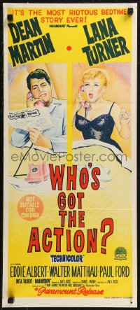 8w0644 WHO'S GOT THE ACTION Aust daybill 1962 Daniel Mann directed, Dean Martin & Lana Turner!