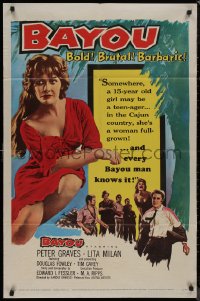 8w0725 BAYOU 1sh 1957 Louisiana Cajun sex, Peter Graves, Bold! Brutal! Barbaric!