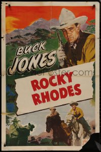 8w0764 BUCK JONES 1sh 1940s great art of the cowboy star pointing gun, Realart, Rocky Rhodes!