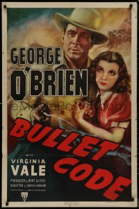 8w0766 BULLET CODE 1sh 1940 great close up art of cowboy George O'Brien & pretty Virginia Vale!