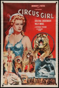 8w0786 CIRCUS GIRL 1sh 1956 cool art of sexy Kristina Soederbaum with circus tigers & elephants!