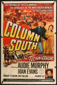 8w0795 COLUMN SOUTH 1sh 1953 cavalry man Audie Murphy against war-crazed Navajo, sexy Joan Evans!