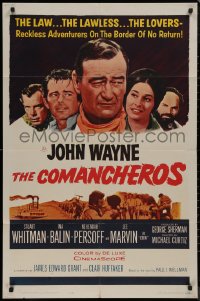 8w0796 COMANCHEROS 1sh 1961 cowboy John Wayne, Stuart Whitman, directed by Michael Curtiz!