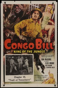 8w0803 CONGO BILL chapter 10 1sh R1957 Don McGuire as King of the Jungle, sexy Cleo Moore, serial!