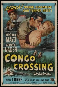 8w0804 CONGO CROSSING 1sh 1956 Peter Lorre pointing gun at Virginia Mayo & George Nader!