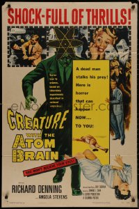 8w0810 CREATURE WITH THE ATOM BRAIN 1sh 1955 cool sci-fi art of dead man stalking his prey!