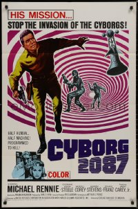 8w0814 CYBORG 2087 1sh 1966 Michael Rennie must stop the invasion of the cyborgs, cool sci-fi art!