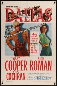 8w0816 DALLAS 1sh 1950 Gary Cooper, Ruth Roman, Texas, you'll remember Big Reb & his border lady!
