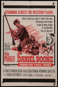 8w0818 DANIEL BOONE FRONTIER TRAIL RIDER 1sh 1966 pioneer Fess Parker in coonskin hat!