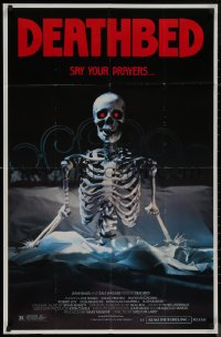 8w0824 DEATHBED 1sh 1985 Joe Spano, Diane Venora, David McCallum, horror art of skeleton in bed!