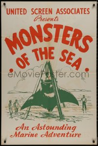 8w0833 DEVIL MONSTER 1sh R1930s Monsters of the Sea, cool artwork of giant manta ray!
