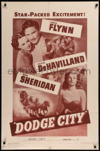 8w0847 DODGE CITY 1sh R1951 Errol Flynn, Olivia De Havilland, Ann Sheridan, Michael Curtiz classic!