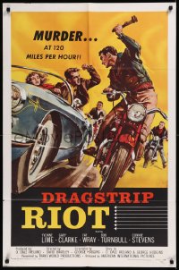 8w0860 DRAGSTRIP RIOT 1sh 1958 murder at 120 miles per hour, youth gone wild, classic biker gang art!