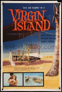 8w0662 VIRGIN ISLAND English 1sh 1958 John Cassavetes & sexy Virginia Maskell, art of bed on beach!