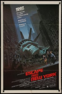 8w0872 ESCAPE FROM NEW YORK studio style 1sh 1981 Carpenter, Jackson art of decapitated Lady Liberty!