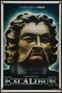 8w0877 EXCALIBUR int'l teaser 1sh 1981 John Boorman directed, Robert Addie as Mordred wearing mask!