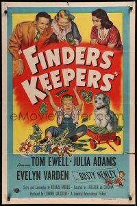 8w0889 FINDERS KEEPERS 1sh 1952 Tom Ewell, Julia Adams, Evelyn Varden, wacky art of rich boy