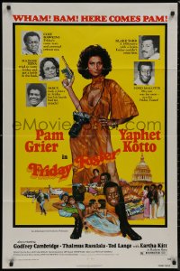 8w0910 FRIDAY FOSTER 1sh 1976 full-length artwork of sexiest Pam Grier with gun and camera!
