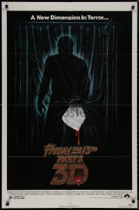 8w0913 FRIDAY THE 13th PART 3 - 3D 1sh 1982 slasher sequel, art of Jason stabbing through shower!