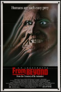 8w0916 FROM BEYOND 1sh 1986 H.P. Lovecraft, wild sci-fi horror image, humans are such easy prey!