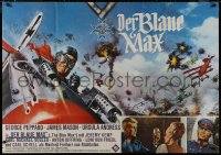 8w0170 BLUE MAX German 33x47 1966 McCarthy art of WWI fighter pilot George Peppard in airplane!