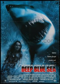 8w0173 DEEP BLUE SEA German 33x47 1999 cool image of Burrows about to be attacked by gigantic shark!
