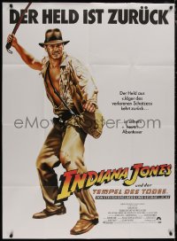 8w0175 INDIANA JONES & THE TEMPLE OF DOOM German 36x49 1984 art of Harrison Ford by Mike Vaughan!