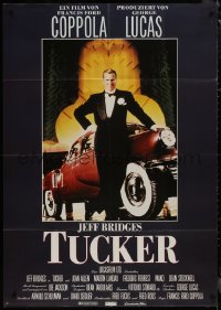 8w0181 TUCKER: THE MAN & HIS DREAM German 33x47 1988 Coppola, c/u of Jeff Bridges in tux w/car!