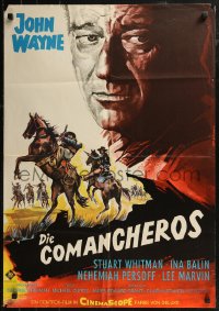 8w0201 COMANCHEROS German 1961 Michael Curtiz, art of cowboy John Wayne, blue credit design!
