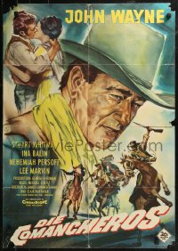 8w0202 COMANCHEROS German 1961 Michael Curtiz, art of cowboy John Wayne, yellow credit design!