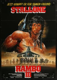 8w0245 RAMBO III German 1988 Sylvester Stallone returns as John Rambo, Renato Casaro action art!