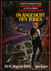 8w0258 VIEW TO A KILL teaser German 1985 art of Moore as Bond 007 & sexy Grace Jones by Goozee!
