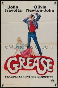 8w0942 GREASE teaser 1sh 1978 Linda Fennimore art of John Travolta & Olivia Newton-John, classic!