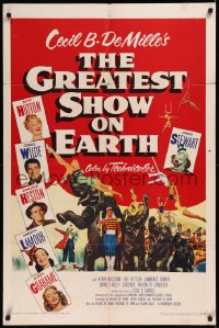 8w0947 GREATEST SHOW ON EARTH 1sh 1952 best image of James Stewart, Betty Hutton & Emmett Kelly!