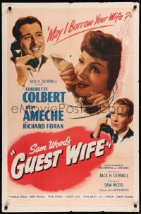 8w0950 GUEST WIFE 1sh 1945 Don Ameche asks Dick Foran if he can borrow Claudette Colbert!