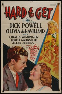 8w0955 HARD TO GET Other Company 1sh 1938 Dick Powell, Olivia de Havilland, different art!