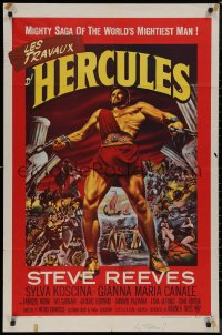 8w0963 HERCULES 1sh 1959 great montage artwork of the world's mightiest man Steve Reeves!
