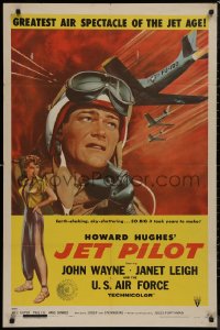 8w0992 JET PILOT 1sh 1957 great artwork of John Wayne, jet-hot thrills, Howard Hughes!